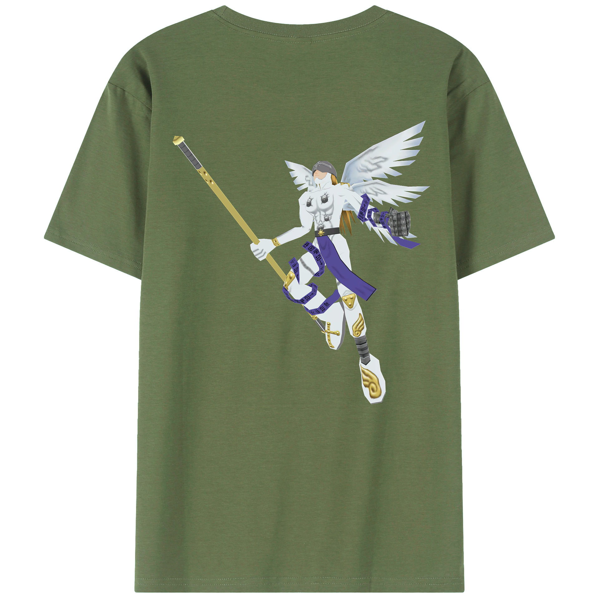 （画像用） Digimon デジタルモンスター/デジモン 綿100％ メンズ半袖Tシャツ（バックプリント） 通気性